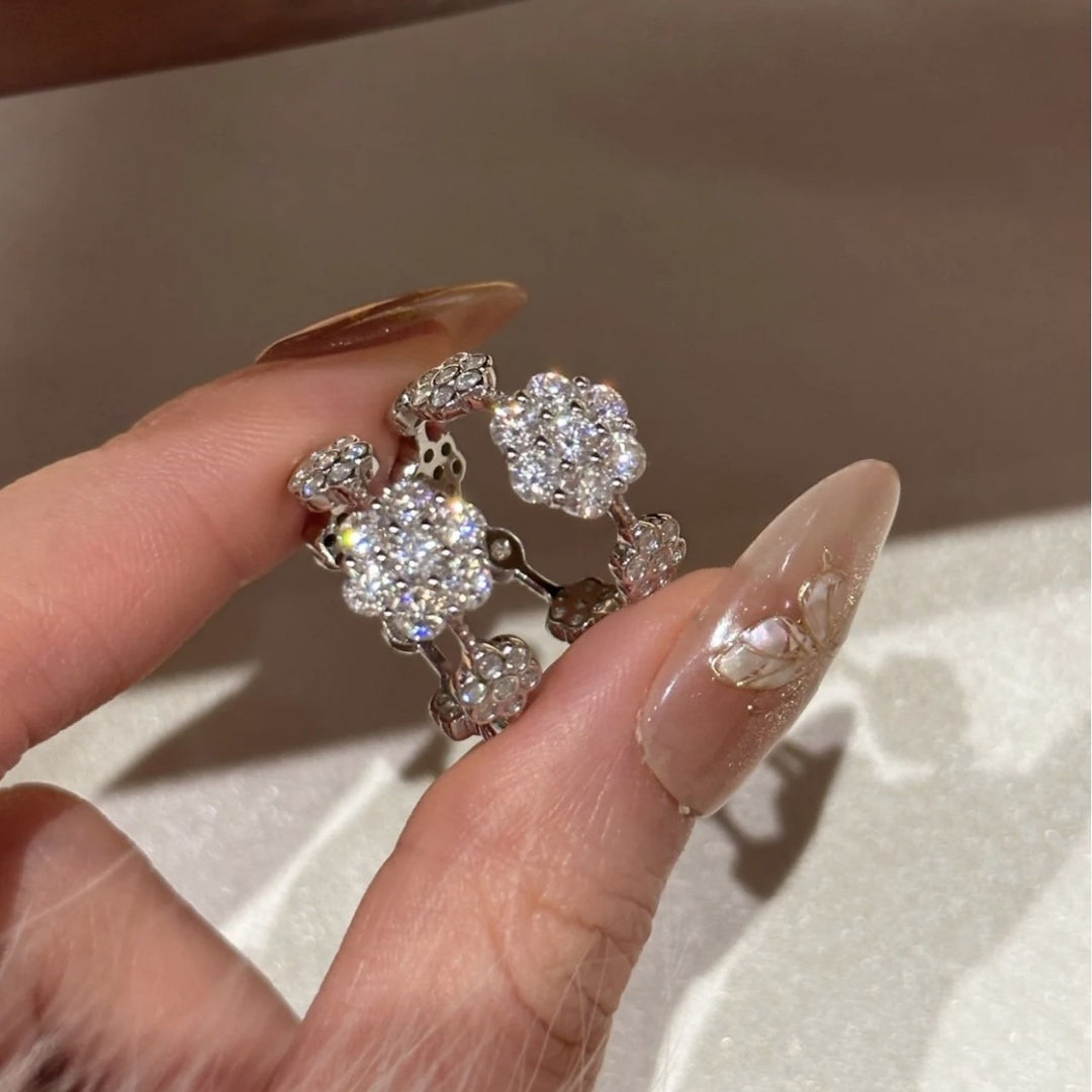 「Bloom Sparkle」Full Pave Flower Adjustable Ring