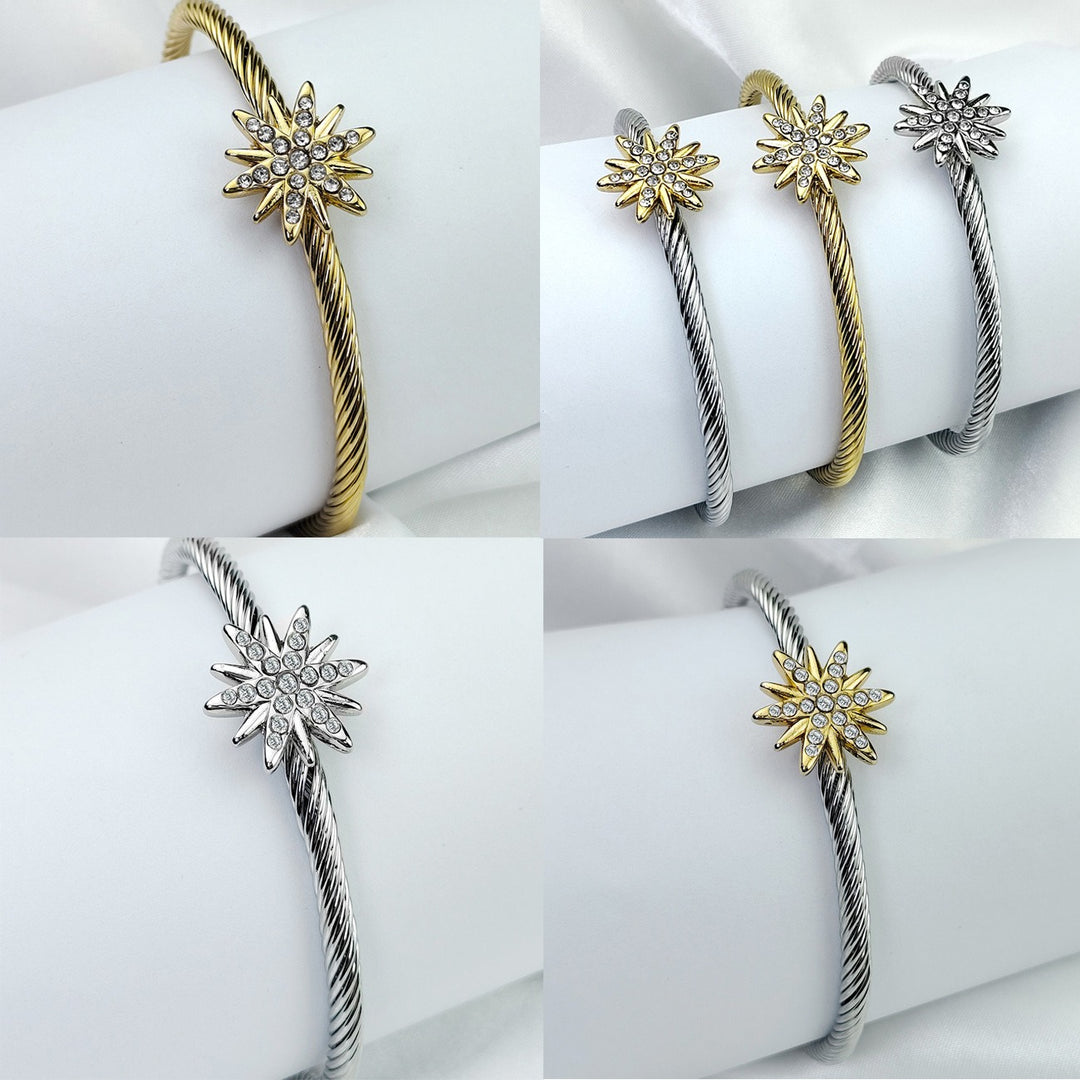 「North Star」Eight-Pointed Star Twisted Cable Cuff Bracelet