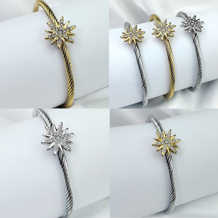 「North Star」Eight-Pointed Star Twisted Cable Cuff Bracelet