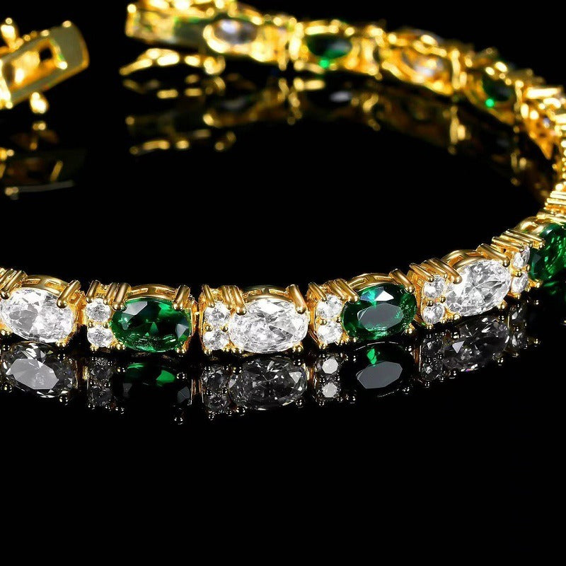 「Emerald Dream」Oval Cut Two-Tone Tennis Bracelet