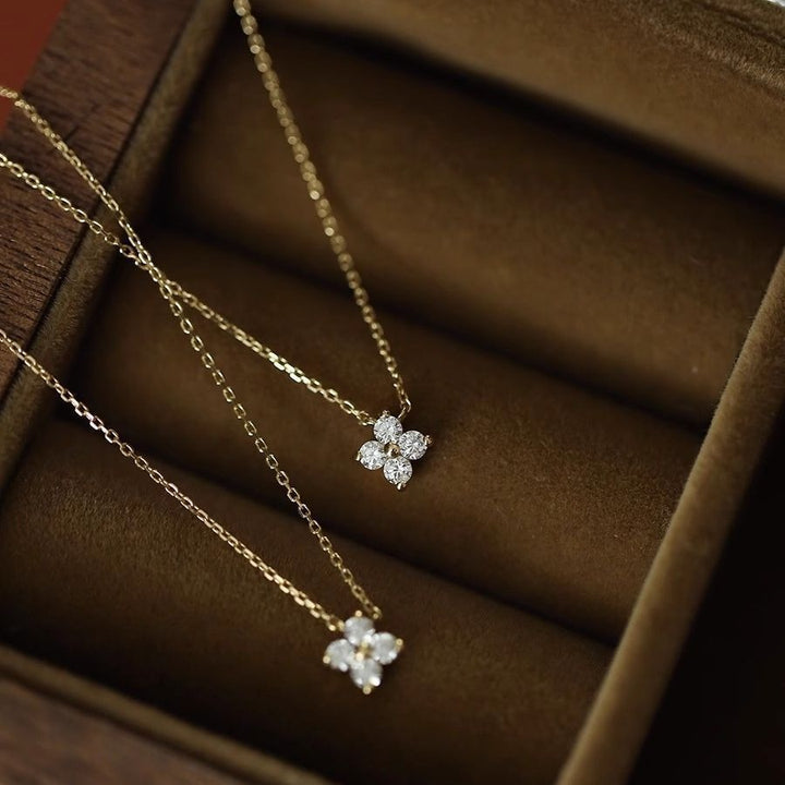 Lucky Four-Leaf Clover S925 Silver 14K Gold-Plated Mini Clavicle Necklace