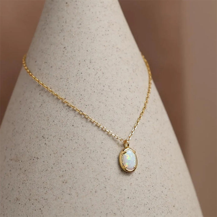 Aurora Opal Oval Pendant Necklace