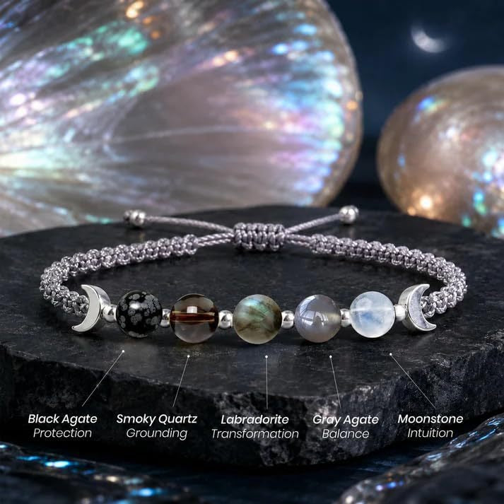 Natural Crystal Moon Phase Handwoven Bracelet