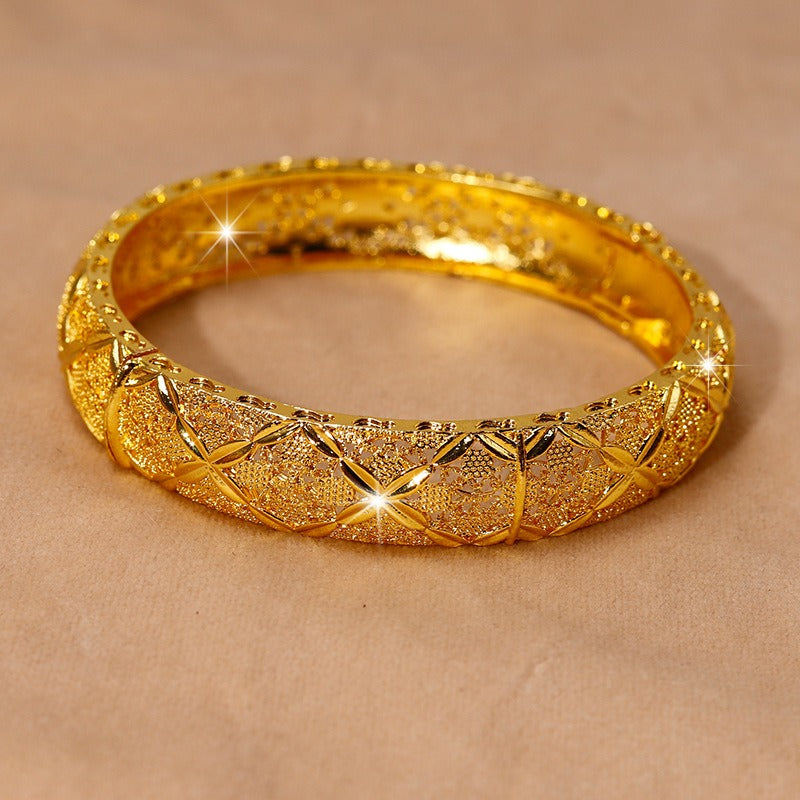 24K Gold Plated Filigree Floral Open Bangle