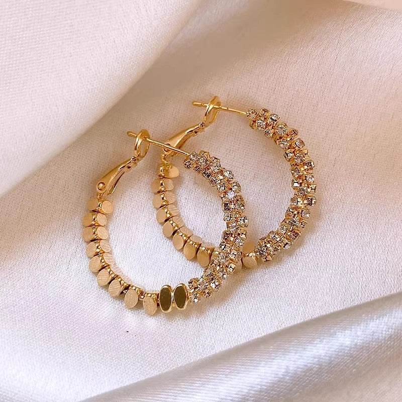 14K Gold Plated / S925 Silver Half Pave Half Textured Disc Hoop Earrings