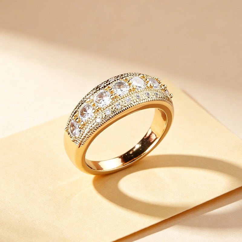 S925 Sterling Silver Vintage Milgrain Seven-Stone Wide Band Ring