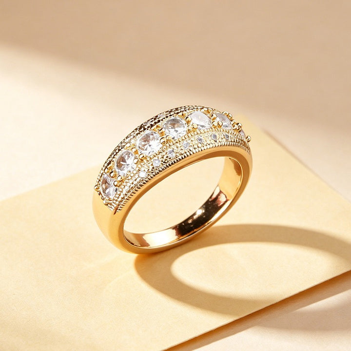 S925 Sterling Silver Vintage Milgrain Seven-Stone Wide Band Ring