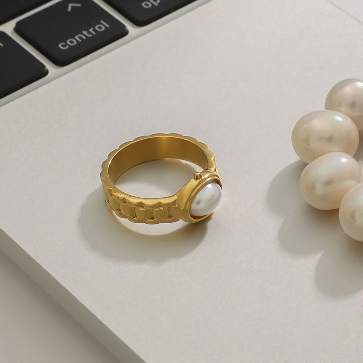14K Gold Plated Vintage Watch Band Pearl Ring