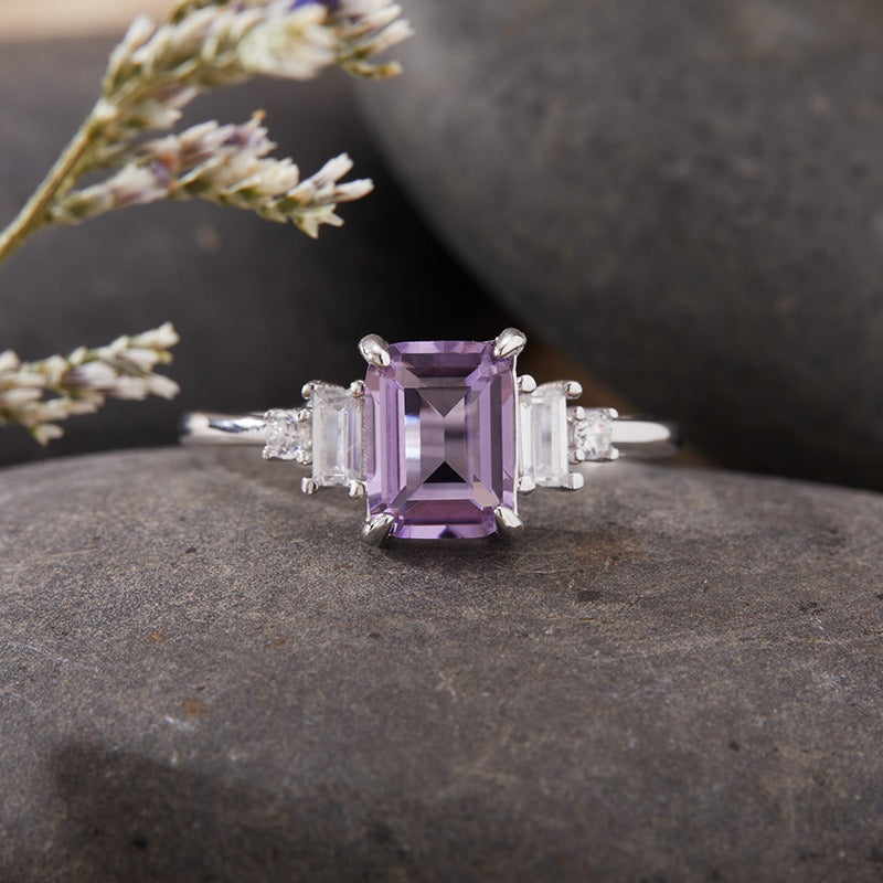 Oceanic Charm S925 Sterling Silver Emerald-Cut Blue Topaz Ring
