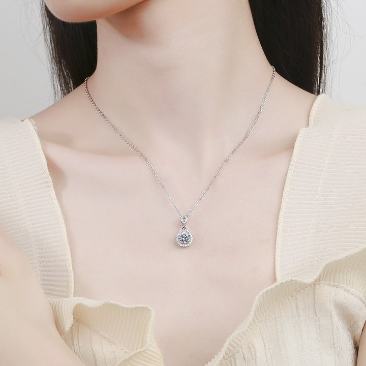 S925 Silver Micro-Pavé Teardrop Halo Pendant Necklace