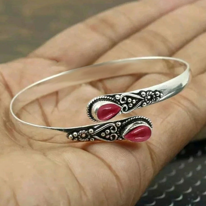 Guardian's Grace Sterling Silver Vintage Multi-Gemstone Open Cuff Bracelet
