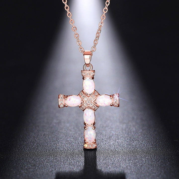 Opal Radiance Cross Necklace