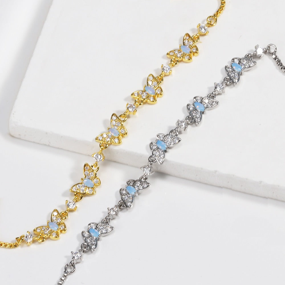 Butterfly Opal Adjustable Slider Bracelet 18K Gold/White Gold
