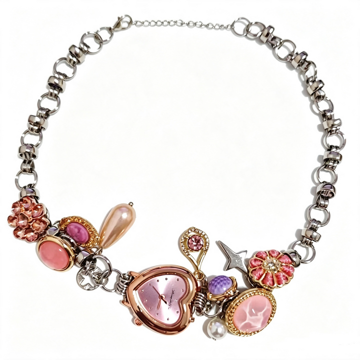 Time Garden Heart Watch Charm Necklace & Bracelet Set