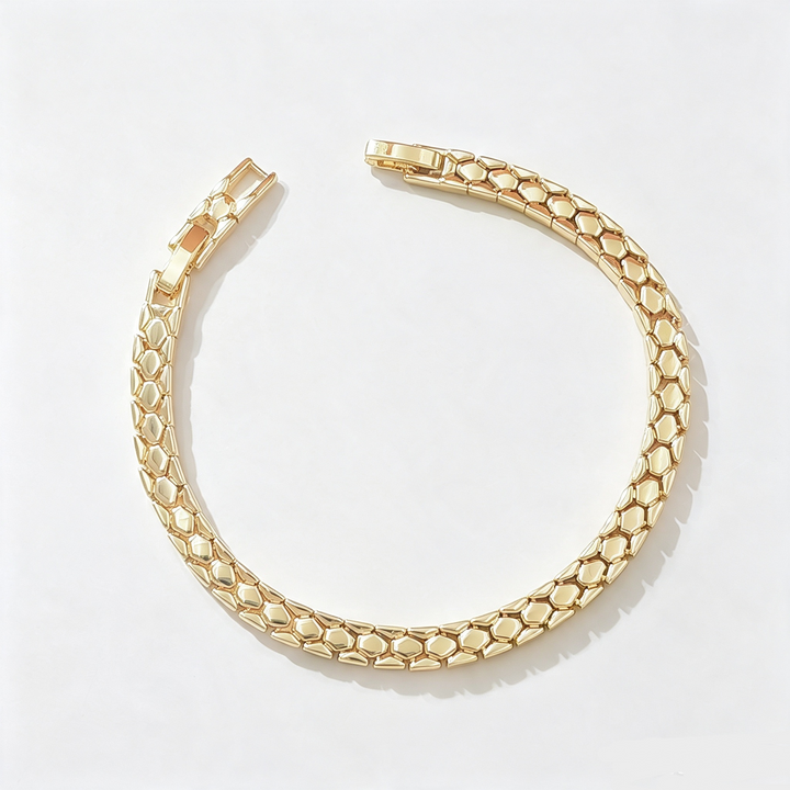 Honeycomb Rhythm 14K Gold Plated Geometric Hexagon Insert Clasp Bracelet