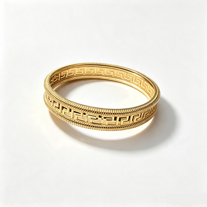 Timeless Glyphs 14K Gold Plated Vintage Carved Bangle Collection