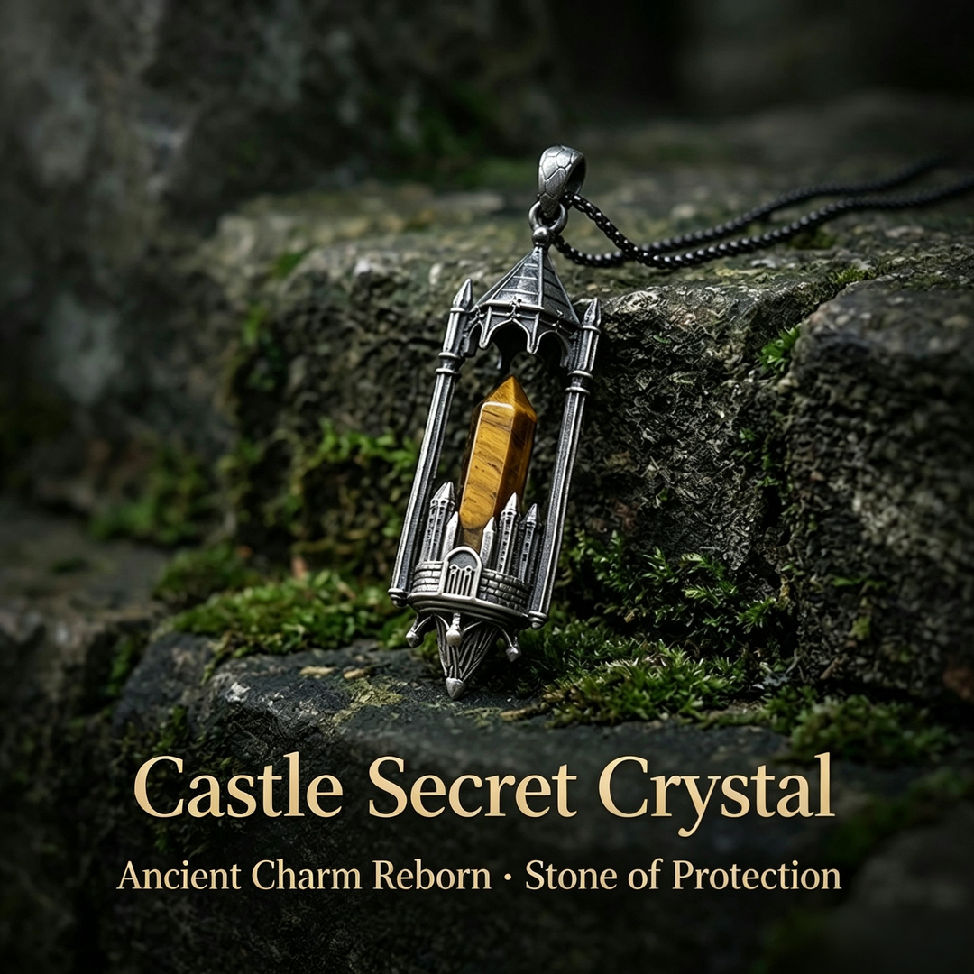 Gothic Boundary Guardian Natural Crystal Point Castle Pendant Necklace