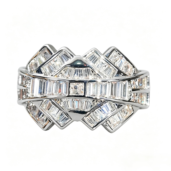 Geometric Weave Baguette-Cut Interlocking Statement Ring