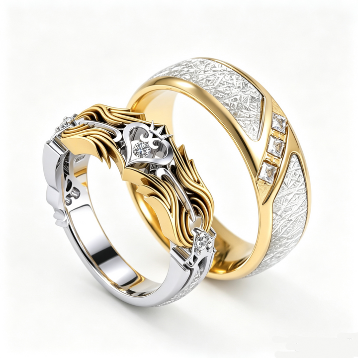 14K Gold-Plated Two-Tone Titanium Couple Rings