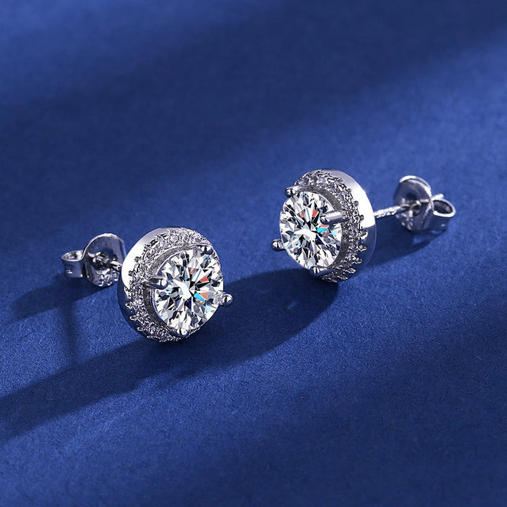 S925 Silver Moissanite Halo Stud Earrings