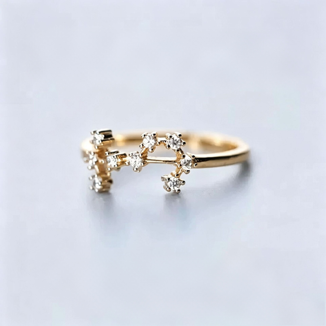 S925 Sterling Silver Zodiac Open Ring Constellation Pavé Ring