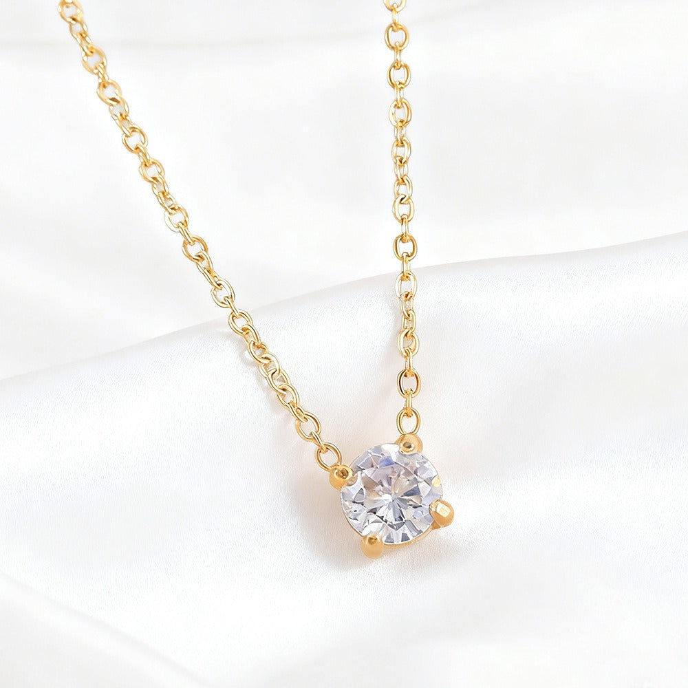Classic 4-Prong Solitaire Necklace Minimalist Everyday Clavicle Chain