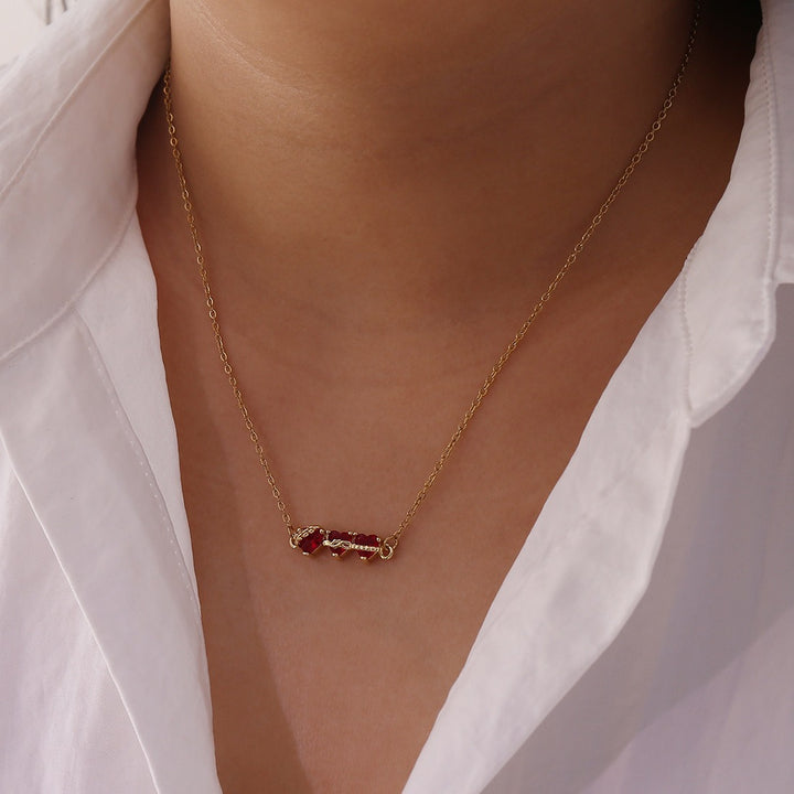 18K Gold Tri-Heart Necklace & Bracelet Colorful CZ Charm Chain