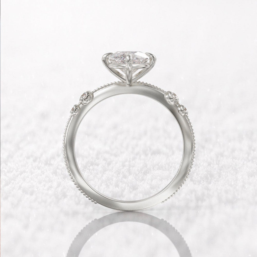 S925 Silver Marquise Cut Ring | Vintage Milgrain Accent Band