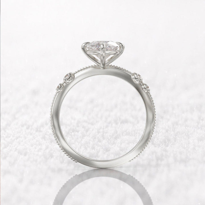 S925 Silver Marquise Cut Ring | Vintage Milgrain Accent Band