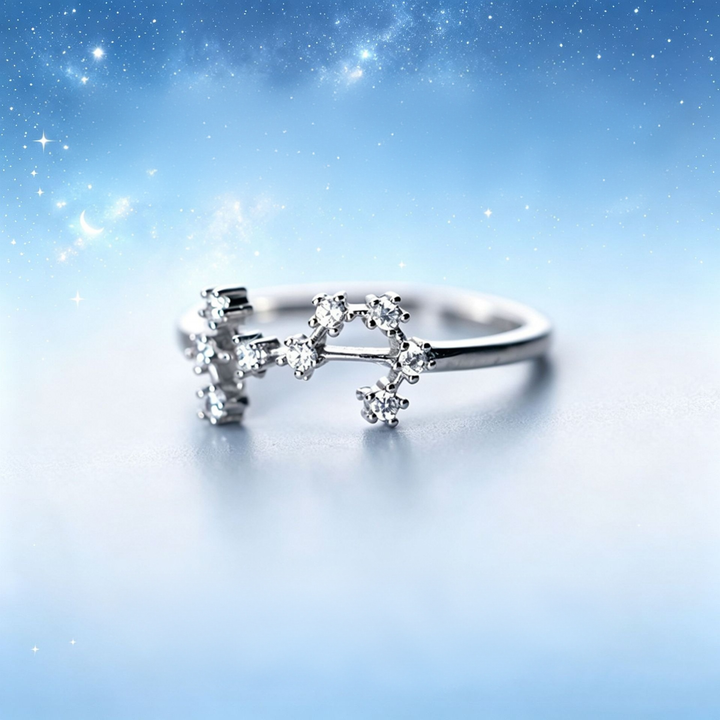 S925 Sterling Silver Zodiac Open Ring Constellation Pavé Ring