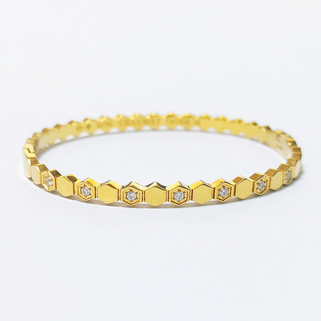 18K Gold & Silver Geometric Honeycomb Pave Bracelet