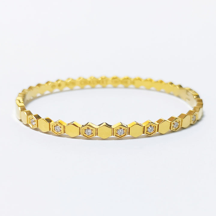 18K Gold & Silver Geometric Honeycomb Pave Bracelet