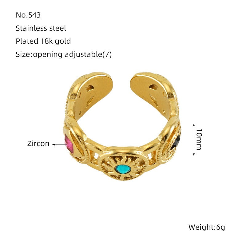 18K Gold Vintage Boho Natural Stone Open Ring