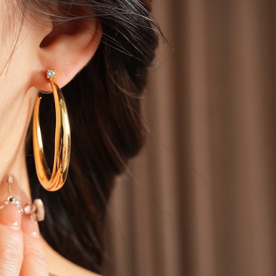 14K Gold Plated Moissanite Accent Teardrop Hoop Earrings