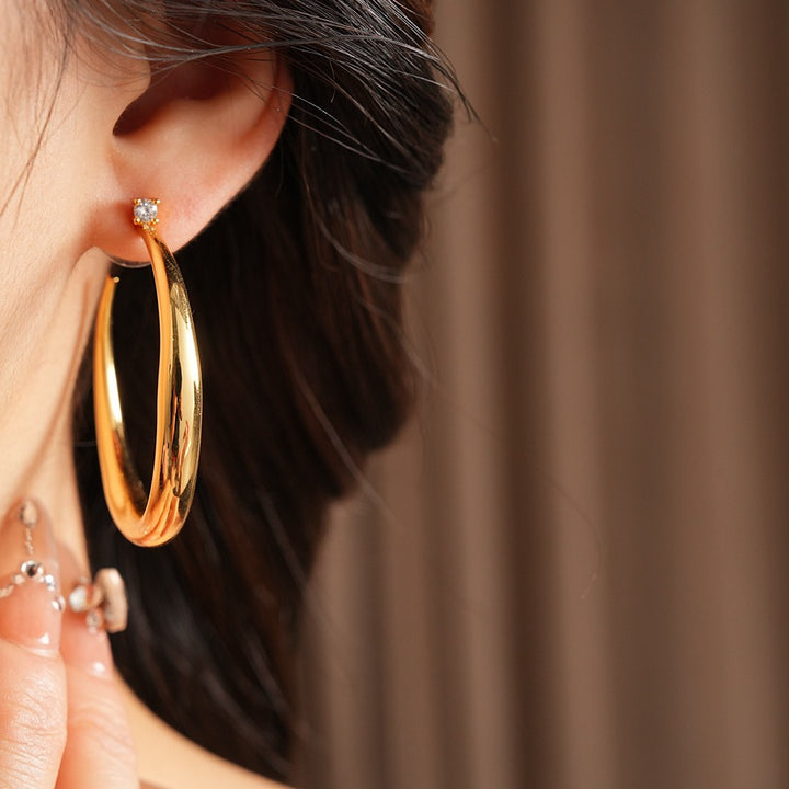 14K Gold Plated Moissanite Accent Teardrop Hoop Earrings