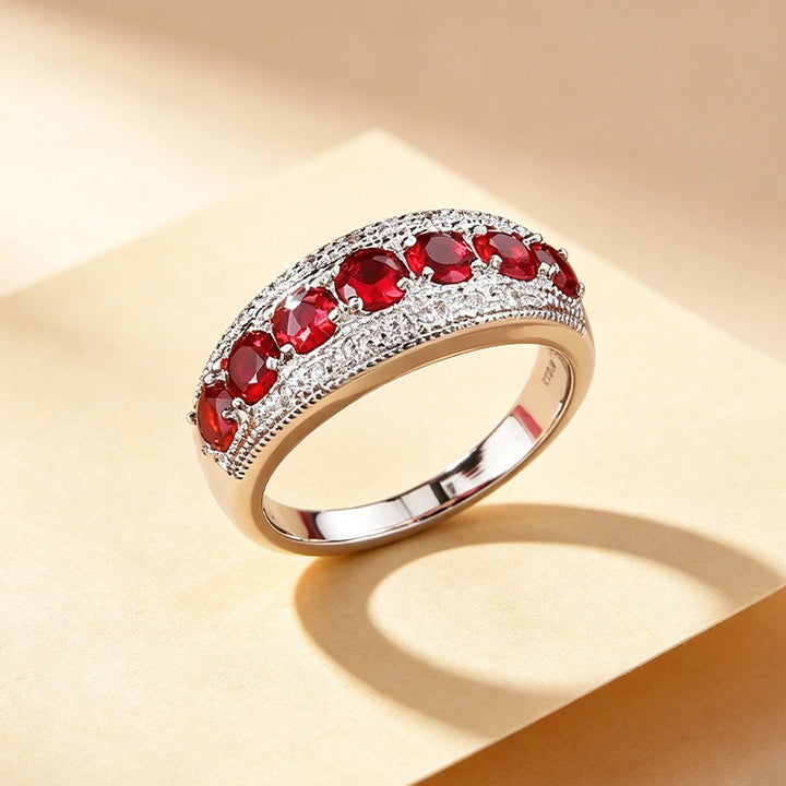 S925 Sterling Silver Vintage Milgrain Seven-Stone Wide Band Ring