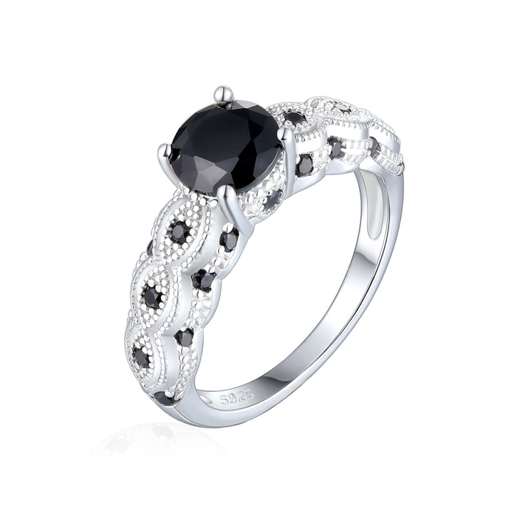 S925 Sterling Silver Vintage Milgrain Evil Eye Black CZ Ring