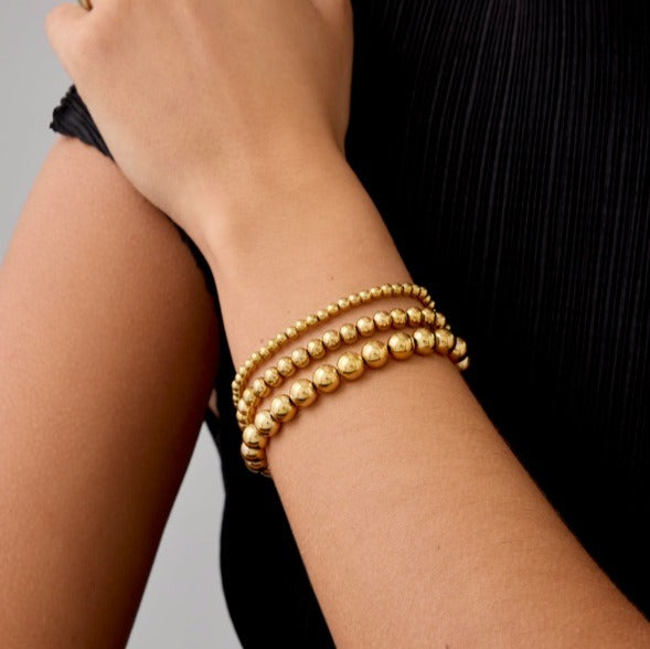 18K Gold/Silver Plated Beaded Stretch Bracelet Stack Set