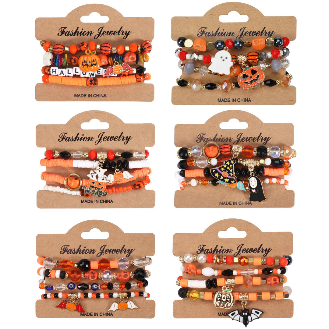 Halloween Spooky-Cute Party Multi-Layer Beaded Letter Stack Bracelet Set