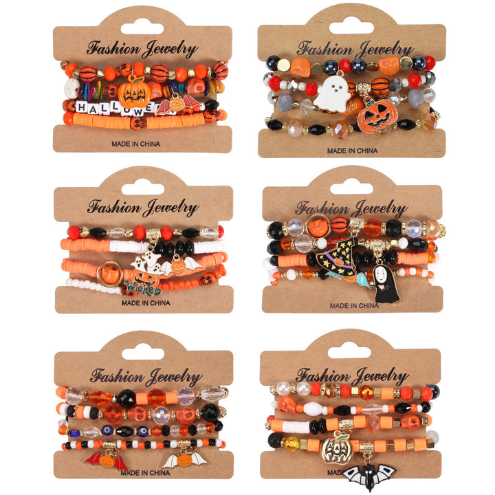 Halloween Spooky-Cute Party Multi-Layer Beaded Letter Stack Bracelet Set