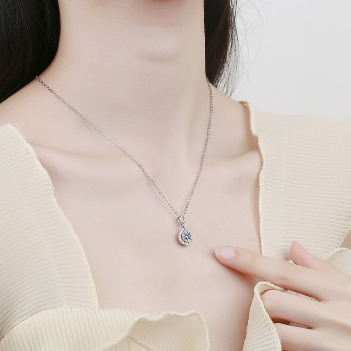 S925 Silver Micro-Pavé Teardrop Halo Pendant Necklace