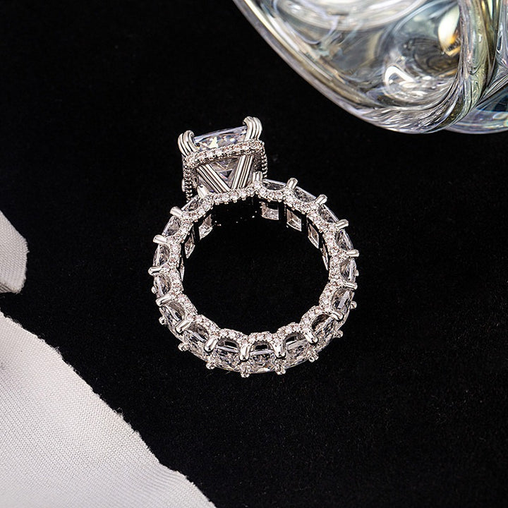 S925 Sterling Silver Geometric Baguette-Cut Statement Ring