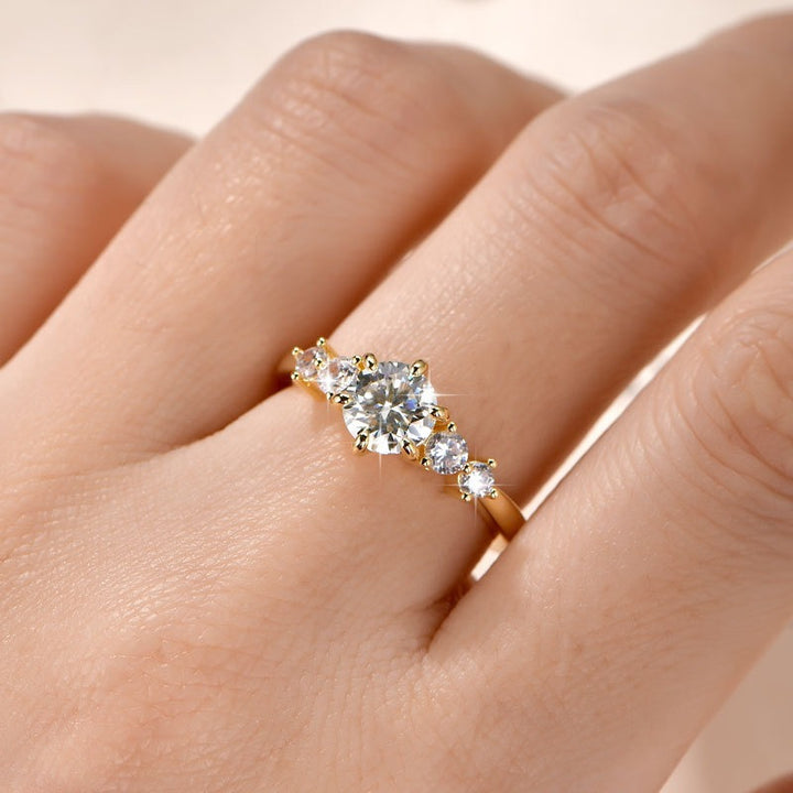 Stellar Five Sequence 18K Gold Moissanite Classic Five-Stone Ring