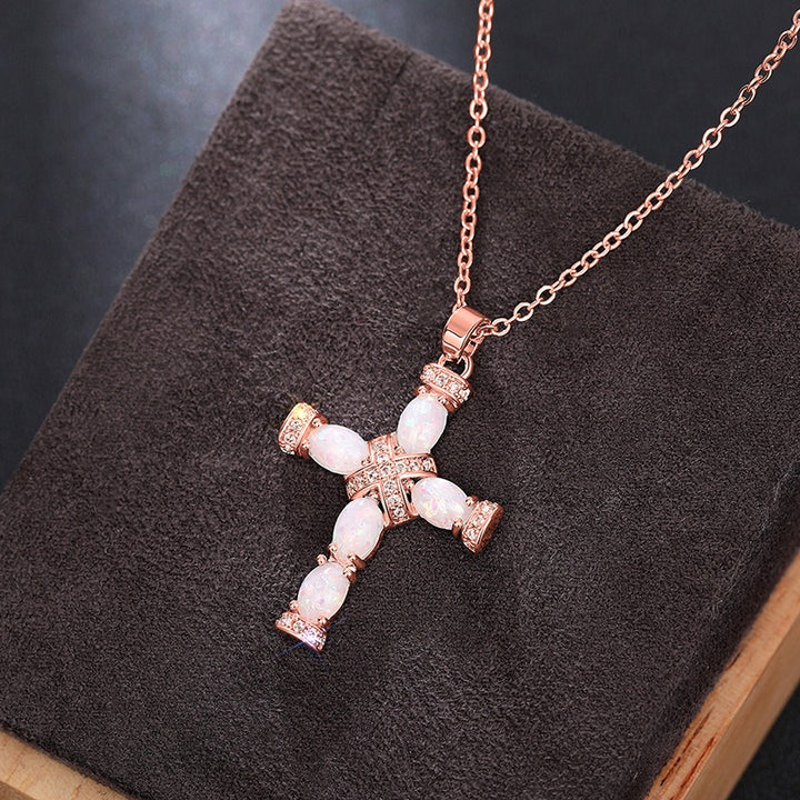 Opal Radiance Cross Necklace