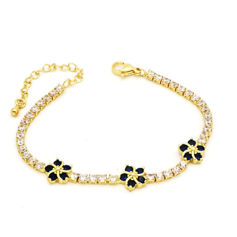 Five Petal Bloom 18K Gold Gemstone Tennis Bracelet