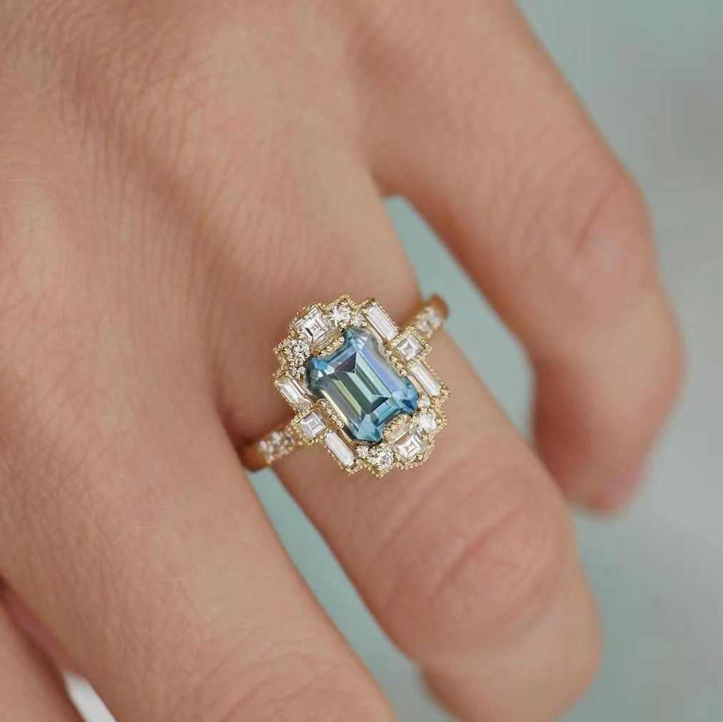 Art Deco Revival 14K Gold Emerald Cut Gemstone Ring