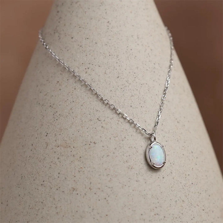 Aurora Opal Oval Pendant Necklace