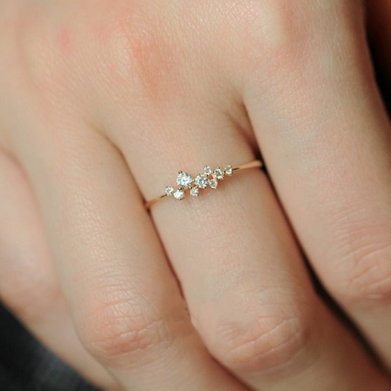 18K Gold Plated Dainty Star Cluster CZ Ring