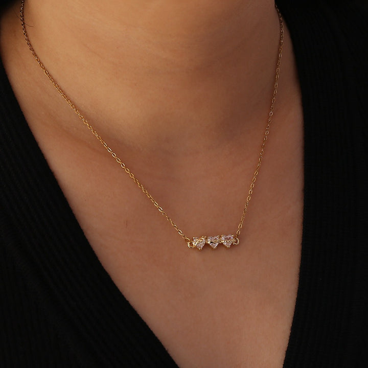 18K Gold Tri-Heart Necklace & Bracelet Colorful CZ Charm Chain