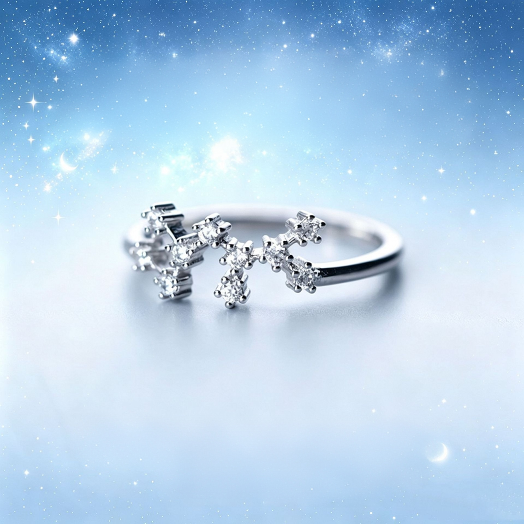 S925 Sterling Silver Zodiac Open Ring Constellation Pavé Ring